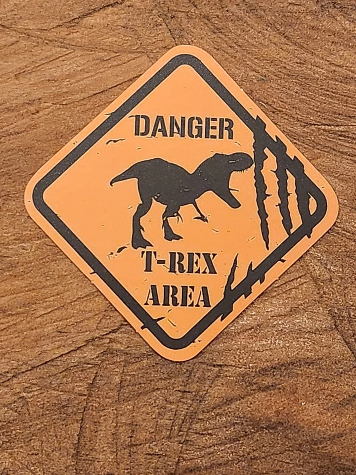 DINOSAUR STICKER Caution Warning Beware Danger T-Rex Raptor Lizard Jurassic Park - Image 1 of 1