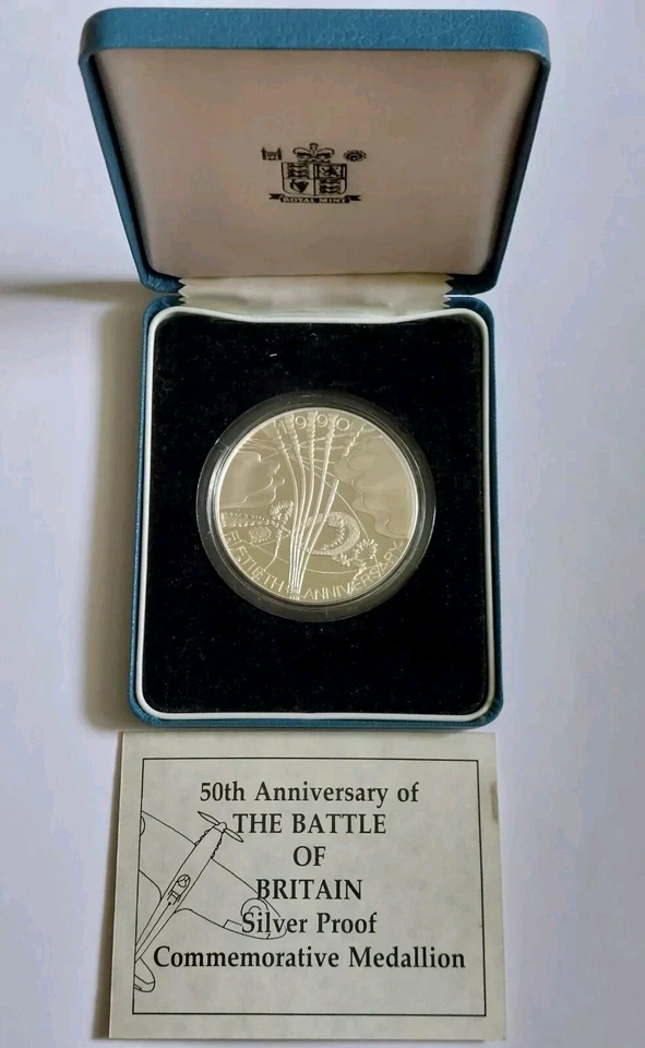 1990 Battle of Britain 50th Anniv. Sterling Silver Proof Commemorative Medallion - Image 1 of 4
