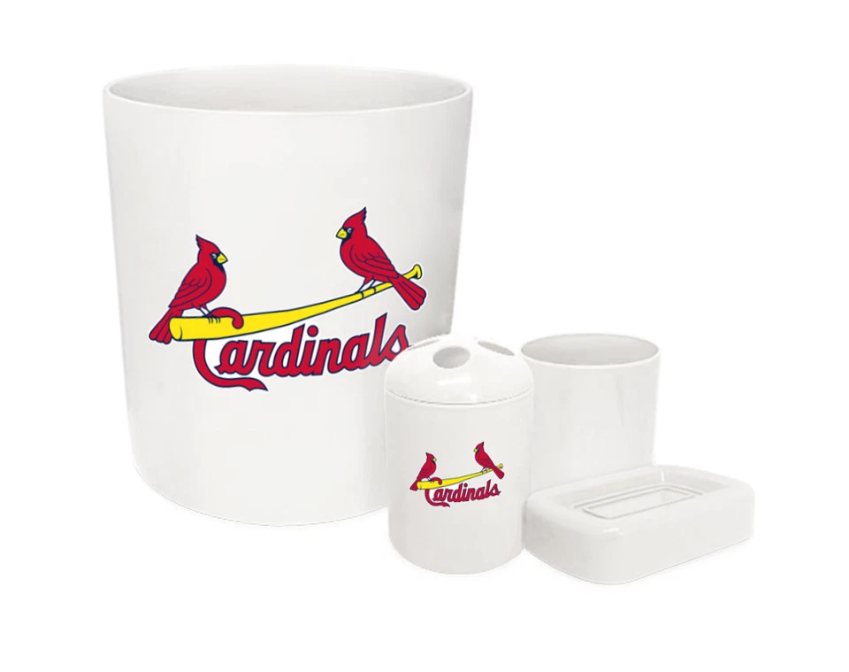 Juego de baño de 4 piezas blanco con tema con logotipo MLB bote de basura soporte para cepillo de dientes taza jabonera Foto 1 de 1