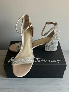 Betsey Johnson Rhinestone Block Heel “Mari” Sz 12 Champagne - Picture 1 of 11