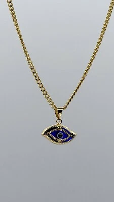 COLAR OURO 14K AZUL OLHO MAU 20”/14K ORO PURO CADENA DE OJO SUERTE-6,4 GR - Imagem 1 de 4