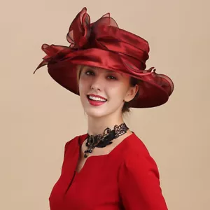 Women Organza Mesh Hat Sun Folding Wide Brim Tea Party Cocktail Flower Retro Cap - Bild 1 von 15