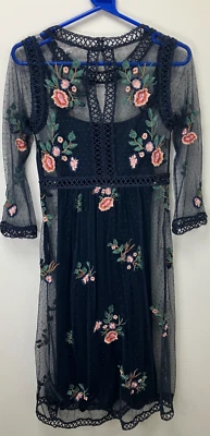 Nine Savannah Miller (Debenhams) - Floral Mesh & Slip Dress - Blue - UK 6 - BNWT - image 1 of 4