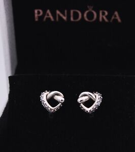 Authentic PANDORA Knotted Heart Stud Earrings Silver, Clear CZ #298019CZ  w/ BOX