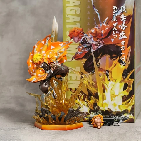 30cm Demon Slayer Agatsuma Zenitsu LED Light Action Figure Statue High With Box Cover