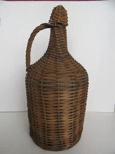 Antique Wicker 2 Gal. Aqua Wine / Rum Demijohn Glass Jug w/ Cap (18.5") - Picture 1 of 24