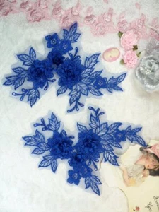 Par de espejos de encaje bordados en 3D azul floral Venecia 7,5" (DH114) - Imagen 1 de 1