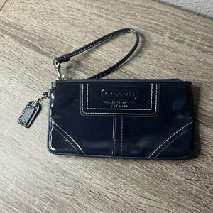 COACH Leatherware Authentic Clutch Wristlet Navy Blue Zip Top Logo - Picture 1 of 8