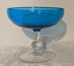 MCM Vintage Turquoise Blue Teal Art Glass Compote - Giant Jumbo Champagne Glass - Picture 1 of 6