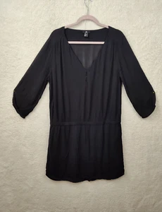 HM Women Dress 10 Black 100% Viscose 3/4 Sleeve V Neck Regular Fit Mini Shift - Picture 1 of 17