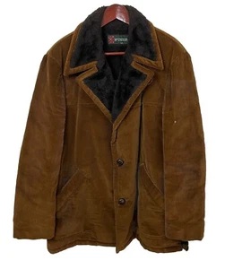 VTG Boho 70s Men’s McGregor Brown Tan Faux Fur Lined Corduroy Coat Jacket Sz 42 - Picture 1 of 14