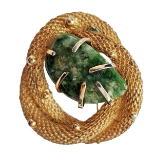 Broche BSK PIN PIEDRA VERDE vintage en cuerda trenzada estilo pretzel tono dorado - Imagen 1 de 3
