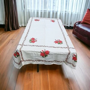 De Colección Mantel de Lino Rectangular Estampado de Rosas Negritas Borde Acanthus Vines 50x68" - Imagen 1 de 10