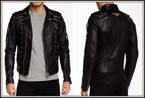 Neu mit Etikett Diesel L-GORDIAS Herren LEDER Nieten Biker Moto SCHWARZ Jacke XL X-Large - Bild 1 von 11
