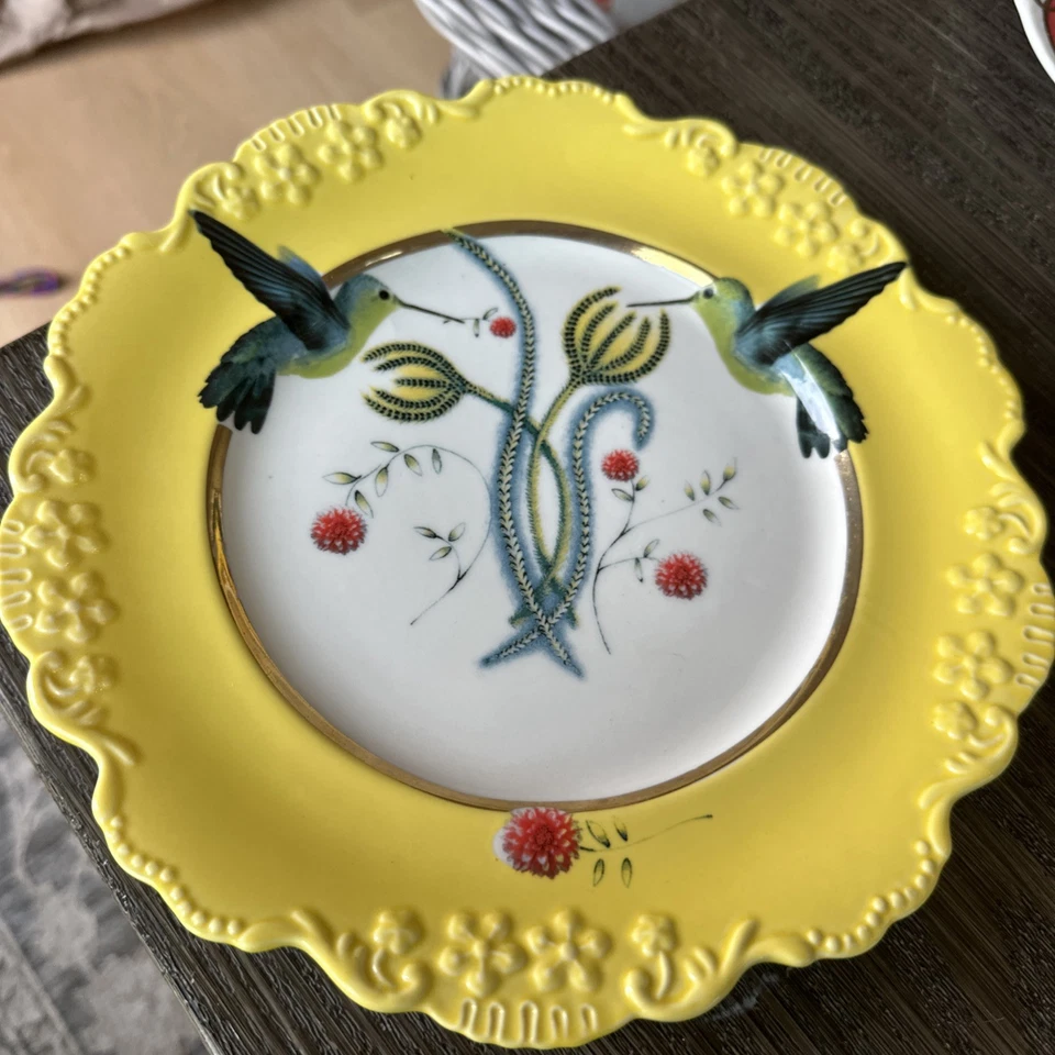 NEW Anthropologie Lou Rota Mother Nature Hummingbird Dessert Salad Plate 2pc Set - Image 1 of 4