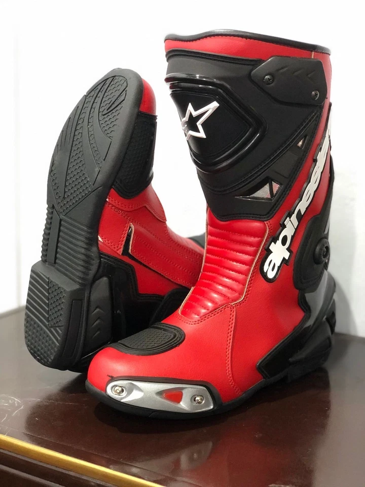Men's Alpine stars Motorcycle Leather Boots -Red & Black -All sizes - Image 1 of 4