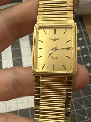 Lognines Vintage tank men's watch quartz gold plate needs small repair - Image 1 of 4