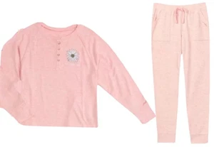 Justice Girls Pajamas Pink Size 12 Henley Top And Pocket Pants Logo 2 Piece Set - Picture 1 of 10
