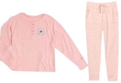 Conjunto de 2 piezas de pijama Justice Girls rosa talla 12 Henley Top y pantalones de bolsillo con logotipo Foto 1 de 4