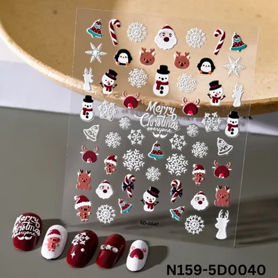 Pegatinas 5D para arte en uñas navideñas - calcomanías de muñeco de nieve, árbol y Santa Foto 1 de 4