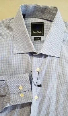 Camisa Polo DAVID DONAHUE Hombres Ajuste Ajustado Manga Larga Botón - 16 x 32/33 Cuadros Azules Foto 1 de 3