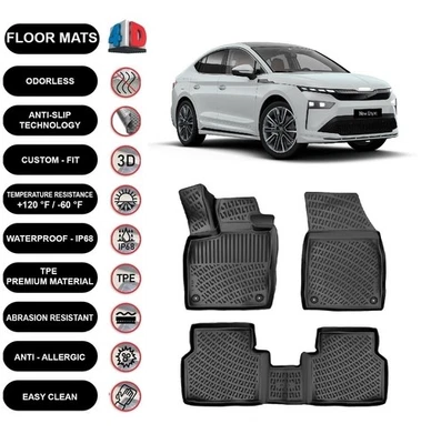 脚垫衬里适用于斯柯达 Enyaq Coupe (2021 - 2025) 4D 模压黑色 4 件 — 第 1/4 张图片