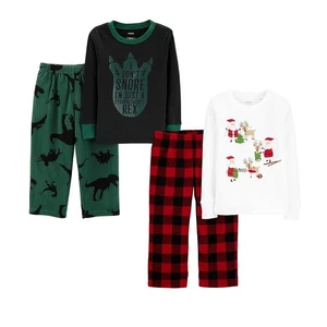 Carter's Toddler Boys' 4 Piece Cotton Top & Fleece Pants Pajamas Set 2T - Picture 1 of 1