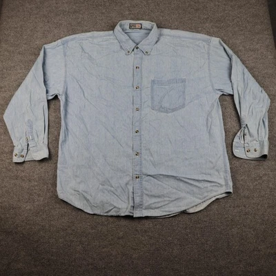 Basics Shirt Mens 2XL Light Blue Chambray Denim Button Down Long Sleeve Pocket - Image 1 of 4