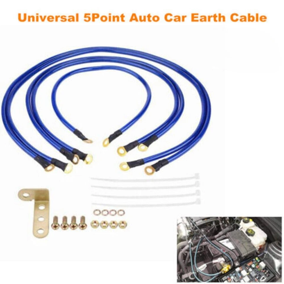 Grounding Cable Wire Kit 5 Point Car Earth Cable System Ground Grounding Wire； - Image 1 of 4