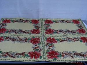 "Pre-Owned" Set of 4 Poinsettia Tapestry Christmas Placemats 19.25' x 12.5" - Picture 1 of 3