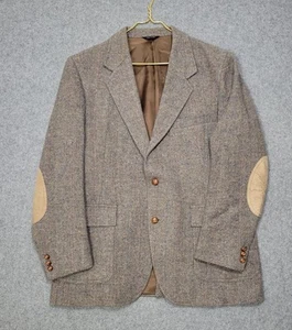Blazer Pendleton vintage uomo 46 lungo marrone spina di pesce lana toppa gomito USA anni 90 - Foto 1 di 24