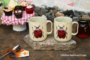 ANTHROPOLOGIE WOODLAND LADYBUG MUGS (2) -NIB- GIVE YOUR DRINKWARE SPRING WINGS! - Picture 1 of 11
