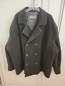 Kenneth Cole Reaction Men's Black Long-Sleeve Wool Double Breasted Peacoat 4X - Picture 1 of 9
