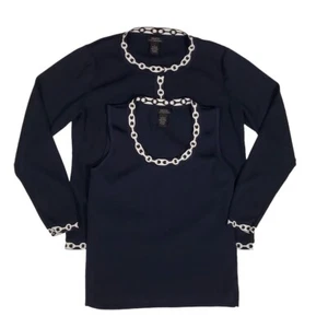 Grace Knit Dressing Womens Cardigan Shell Set Stretch Knit Travelers Navy Large - Picture 1 of 10