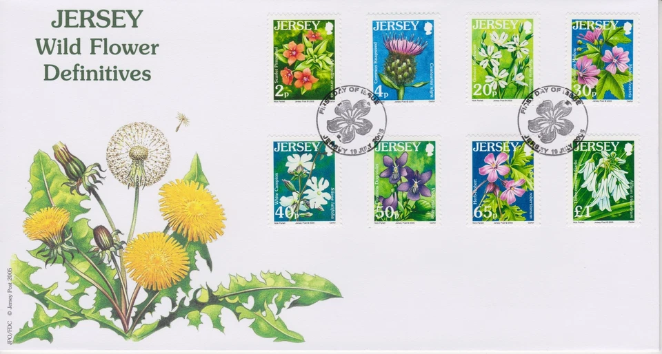 Unaddressed Jersey FDC First Day Cover 2005 Wild Flower Definitives Part 1 Set - Image 1 of 1