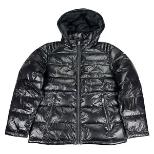 Guess Mens Removable Hooded Bomber Puffer Coat Jacket Black L - Picture 1 of 6