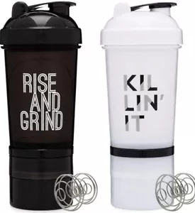 Motivational Protein Shaker Bottles, 2-Pack, 20 Oz Bottles, Leak Proof - Picture 1 of 7