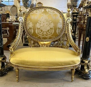French Louis XV Style Gold Chair with Gold Leaf Details Furniture - Picture 1 of 3