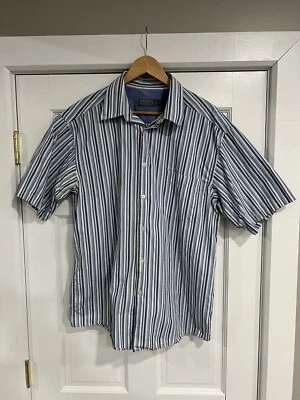 Talbots Mens XL Short Sleeve Button Down Shirt Light Blue + White Striped Cotton - Image 1 of 4