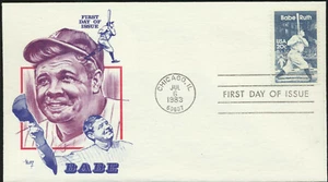 2046 Babe Ruth 1983 Primer Día Cubierta MARG Cachet, sin dirección, solapa sin sellar - Imagen 1 de 1