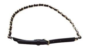 Michael Kors Brown Gold Leather Chain Link Belt Size M - Picture 1 of 7
