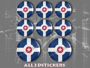 8 x 3D ROUND Resin Domed Flag Indianapolis - USA Adhesive Decal Vinyl - Picture 1 of 1