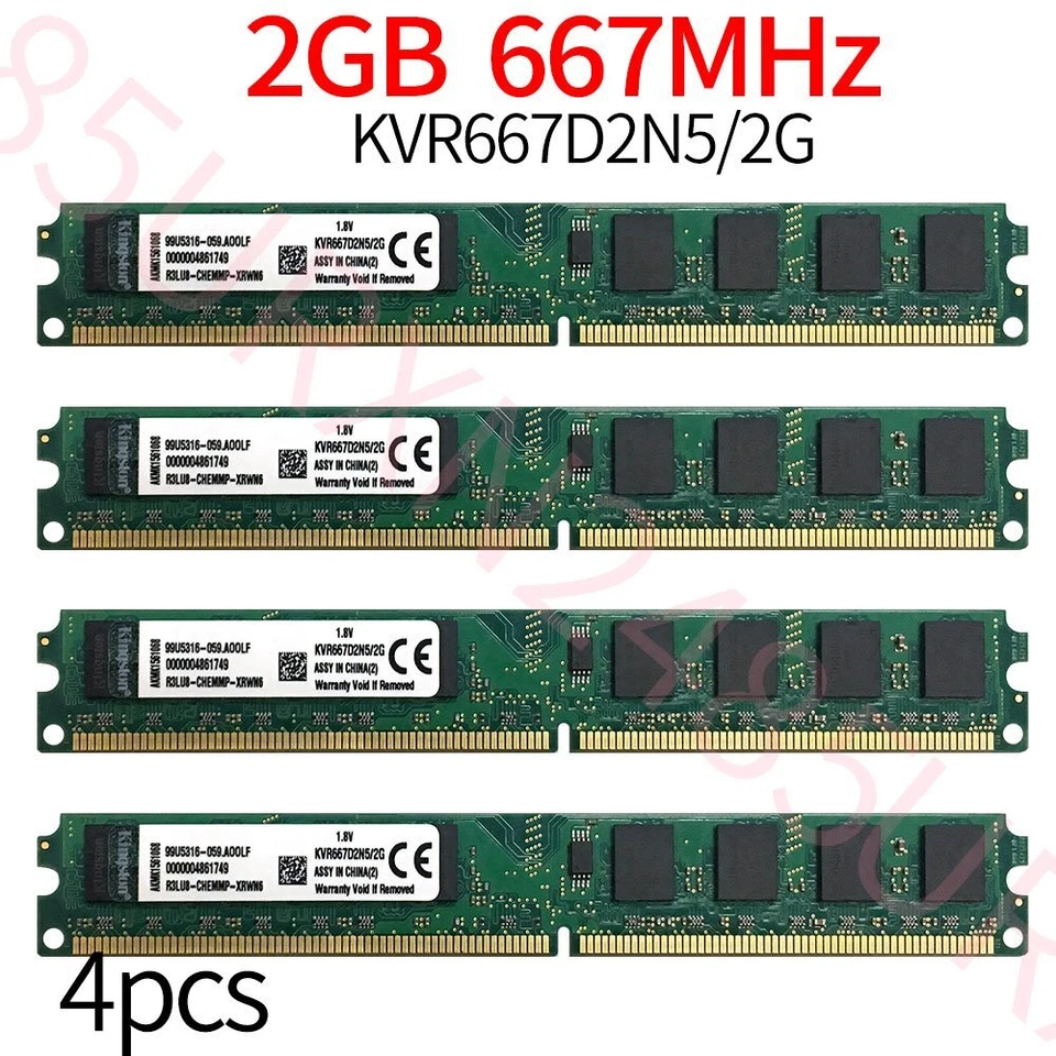 For Kingston 8GB 4x 2GB PC2-5300U DDR2 667Mhz 1.8V KVR667D2N5/2G Desktop RAM ZT - Image 1 of 4