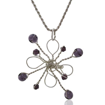 Collana funetta con ciondolo fatto a mano in argento 925 con ametista - Immagine 1 di 2