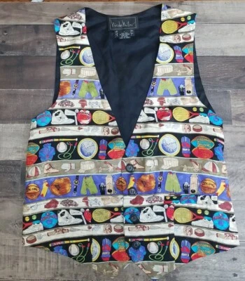 复古 Nicole Miller 丝绸运动斯伯丁 Y2K 嘻哈趣味背心 M — 第 1/4 张图片