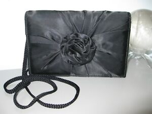 Vintage LA REGALE Black Satin Evening Purse/Clutch Bag with Snap Rose Hand Made