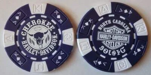 CHEROKEE HARLEY-DAVIDSON (NC) Purple/White AKQJ Signature Poker Chip - Picture 1 of 3