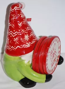 Gnome Sweet Gnome Ceramic Christmas 4pc Coaster Set w/Caddy - Picture 1 of 5