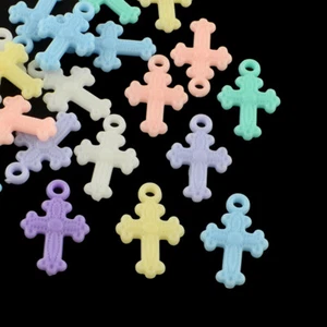 30 Cross Charms Kids Crafts Plastic 2 sided Mixed Color 21x13mm USA Seller 1624 - Picture 1 of 3