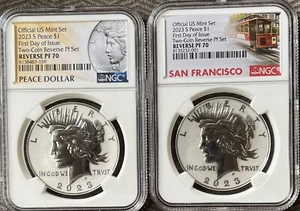 2023 S Peace Silver Dollar $1 Reverse Proof NGC PF70 FDOI 2 Coin 2 Label Set - Picture 1 of 6
